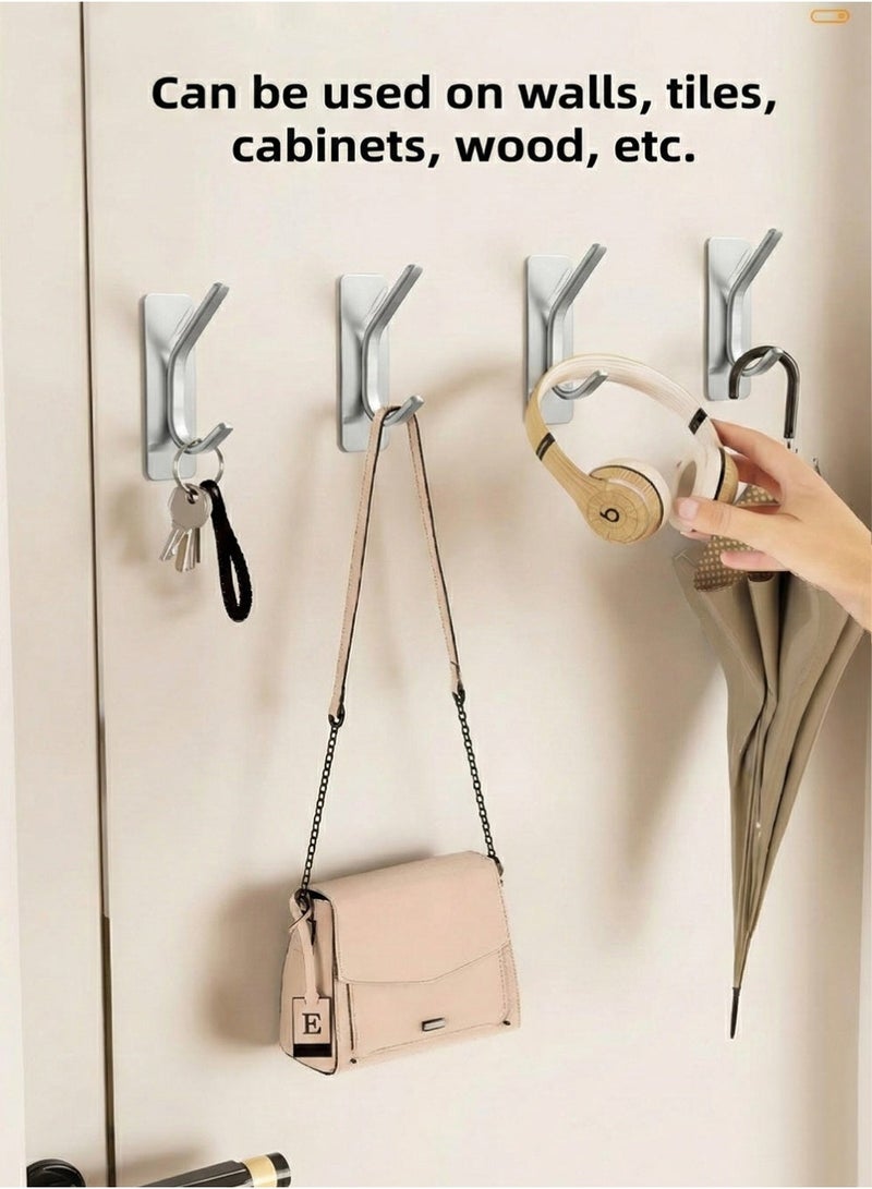 6 Pcs Self-Adhesive Wall Hooks, Stainless Steel Adhesive Door Hooks, Nail Free, Waterproof, Heavy Duty Wall Hooks for Wall, Door, Kitchen and Bathroom Holder for Towels, Robes, Coats - Image 3